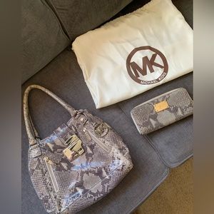 Michael Kors snakeskin handbag with matching wallet.